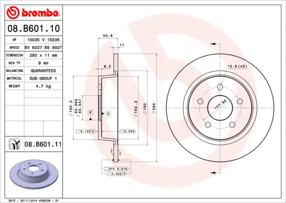 08.B601.11 BREMBO Тормозной диск (фото 1)