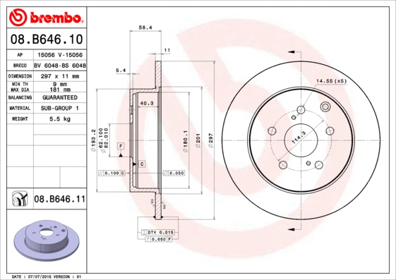 08.B646.11 BREMBO Тормозной диск (фото 1)