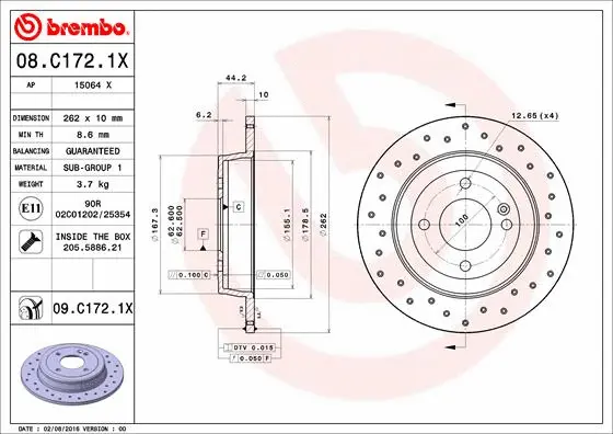 08.C172.1X BREMBO Тормозной диск (фото 1)