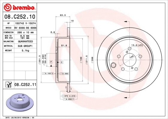 08.C252.10 BREMBO Тормозной диск (фото 1)