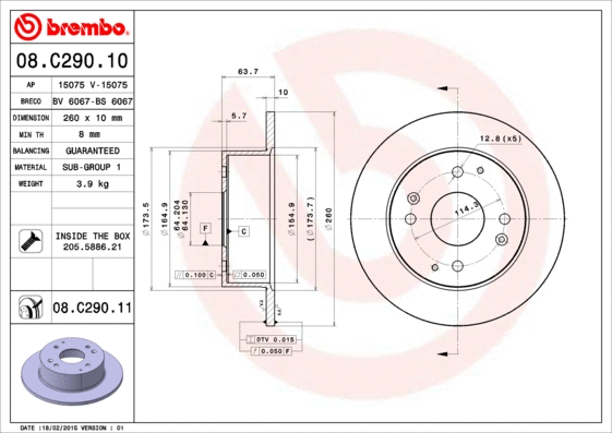 08.C290.10 BREMBO Тормозной диск (фото 1)