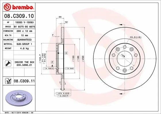 08.C309.11 BREMBO Тормозной диск (фото 1)