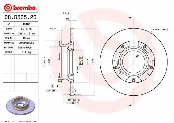 08.D505.20 BREMBO Тормозной диск (фото 1)