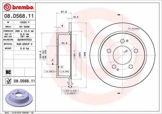 08.D568.11 BREMBO Тормозной диск (фото 1)