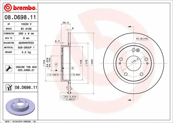 08.D698.11 BREMBO Тормозной диск (фото 1)