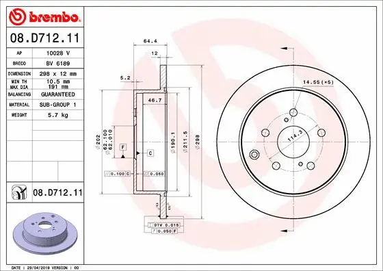 08.D712.11 BREMBO Тормозной диск (фото 1)