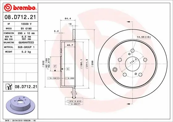 08.D712.21 BREMBO Тормозной диск (фото 1)