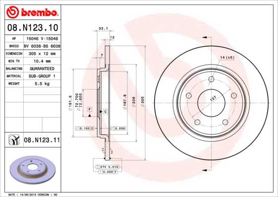 08.N123.10 BREMBO Тормозной диск (фото 1)