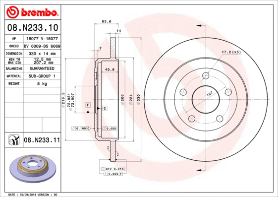 08.N233.11 BREMBO Тормозной диск (фото 1)