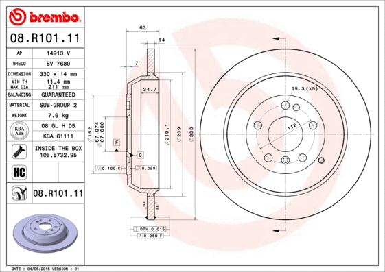 08.R101.11 BREMBO Тормозной диск (фото 1)