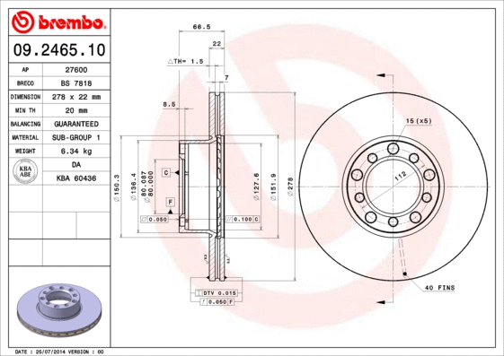 09.2465.10 BREMBO Тормозной диск (фото 1)