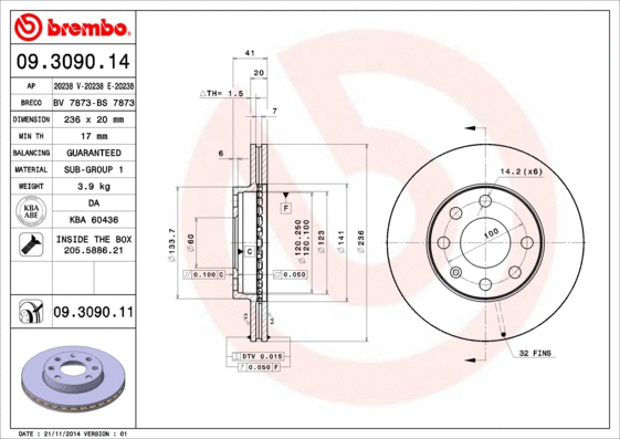 09.3090.14 BREMBO Тормозной диск (фото 1)