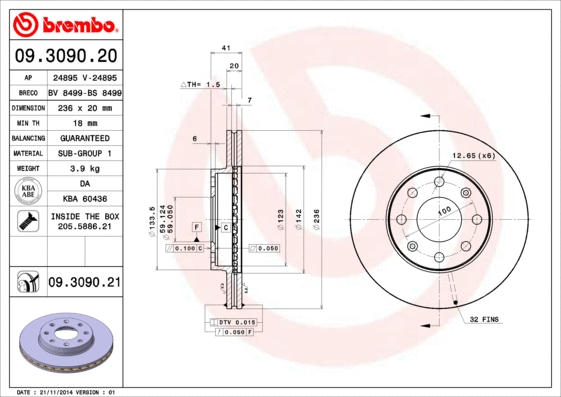 09.3090.20 BREMBO Тормозной диск (фото 1)