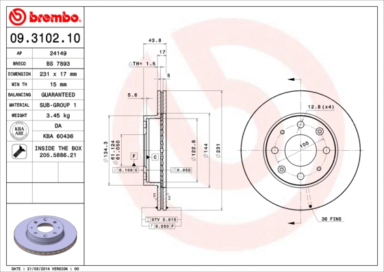 09.3102.10 BREMBO Тормозной диск (фото 1)