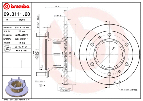 09.3111.20 BREMBO Тормозной диск (фото 1)