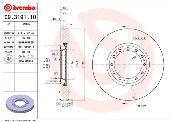 09.3191.10 BREMBO Тормозной диск (фото 1)