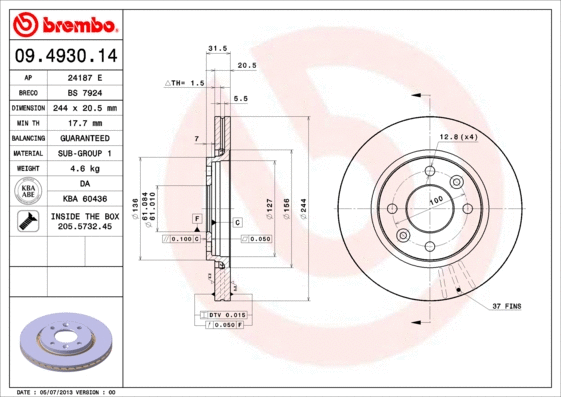 09.4930.14 BREMBO Тормозной диск (фото 1)