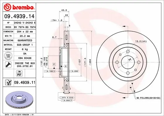 09.4939.14 BREMBO Тормозной диск (фото 1)