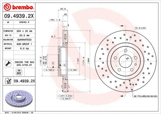 09.4939.2X BREMBO Тормозной диск (фото 1)