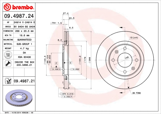 09.4987.21 BREMBO Тормозной диск (фото 1)