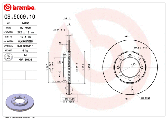 09.5009.10 BREMBO Тормозной диск (фото 1)