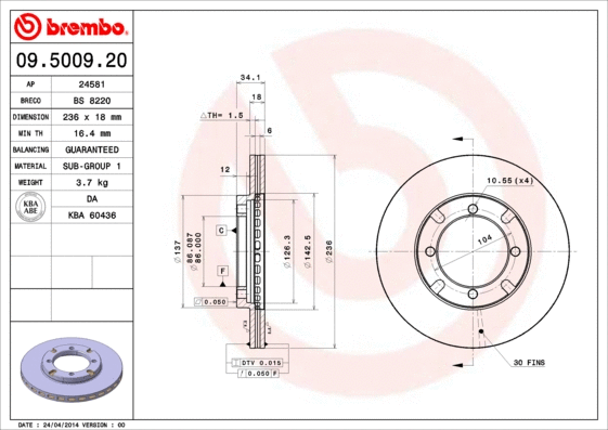 09.5009.20 BREMBO Тормозной диск (фото 1)