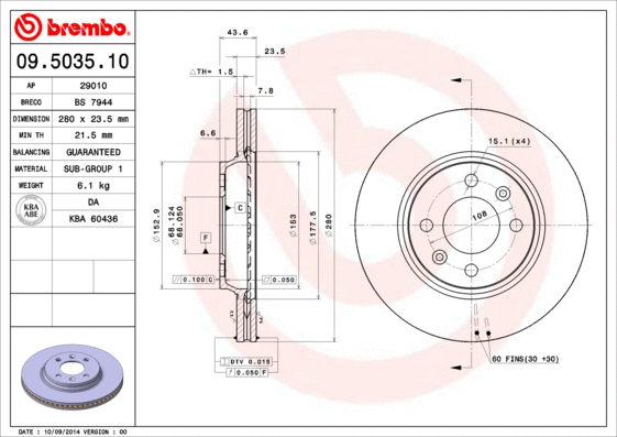 09.5035.10 BREMBO Тормозной диск (фото 1)