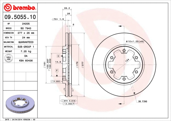 09.5055.10 BREMBO Тормозной диск (фото 1)