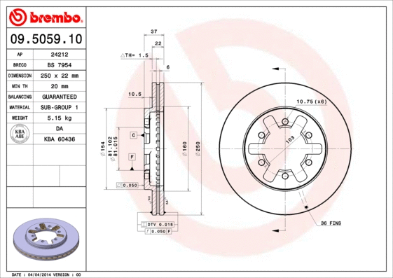 09.5059.10 BREMBO Тормозной диск (фото 1)