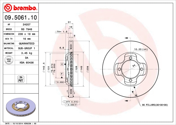 09.5061.10 BREMBO Тормозной диск (фото 1)