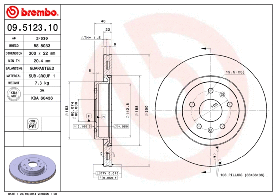 09.5123.10 BREMBO Тормозной диск (фото 1)