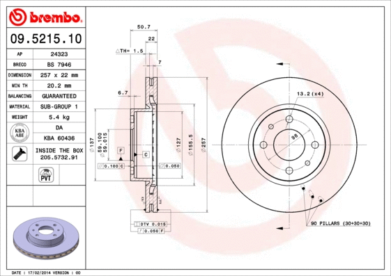 09.5215.10 BREMBO Тормозной диск (фото 1)