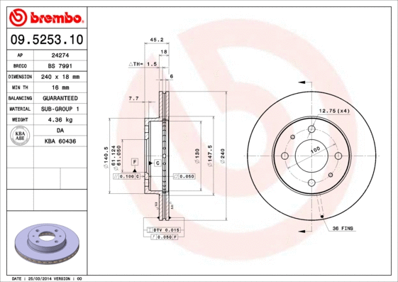 09.5253.10 BREMBO Тормозной диск (фото 1)