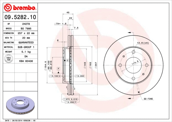 09.5282.10 BREMBO Тормозной диск (фото 1)