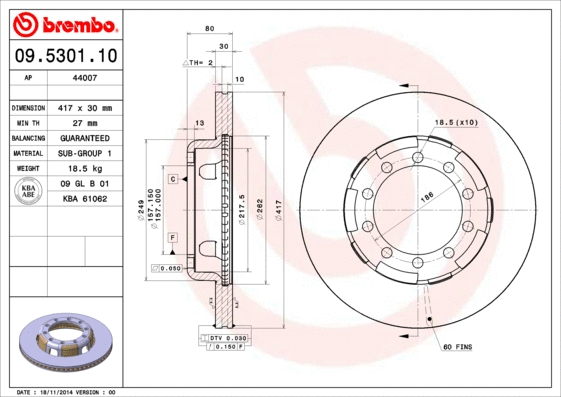 09.5301.10 BREMBO Тормозной диск (фото 1)