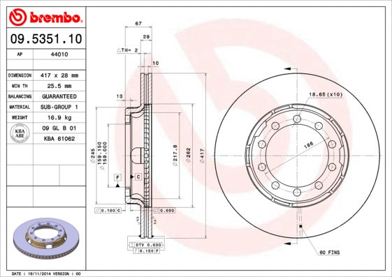 09.5351.10 BREMBO Тормозной диск (фото 1)