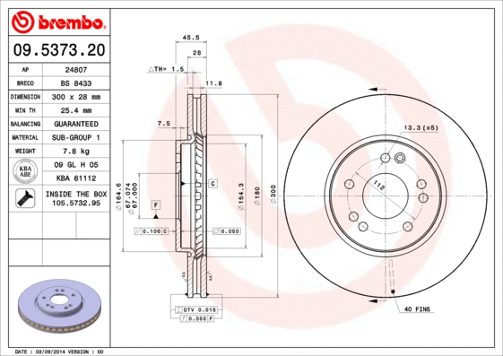 09.5373.20 BREMBO Тормозной диск (фото 1)