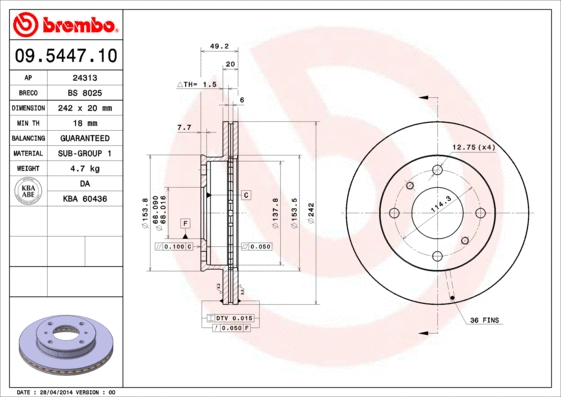 09.5447.10 BREMBO Тормозной диск (фото 1)