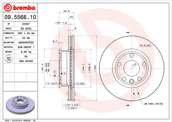09.5566.10 BREMBO Тормозной диск (фото 1)