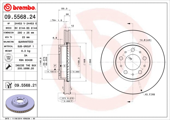 09.5568.21 BREMBO Тормозной диск (фото 1)