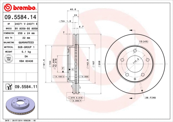 09.5584.11 BREMBO Тормозной диск (фото 1)