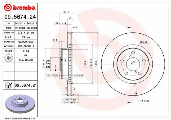 09.5674.24 BREMBO Тормозной диск (фото 1)