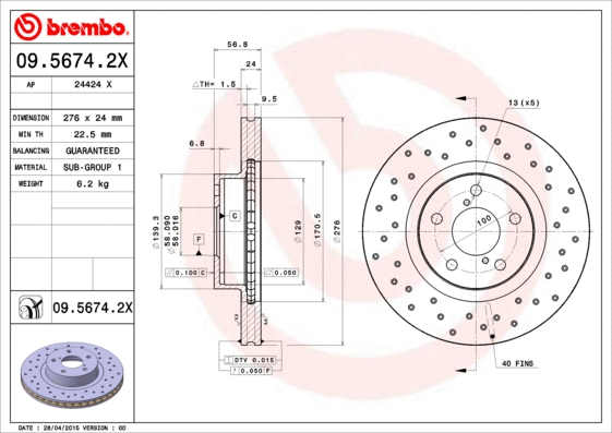 09.5674.2X BREMBO Тормозной диск (фото 1)