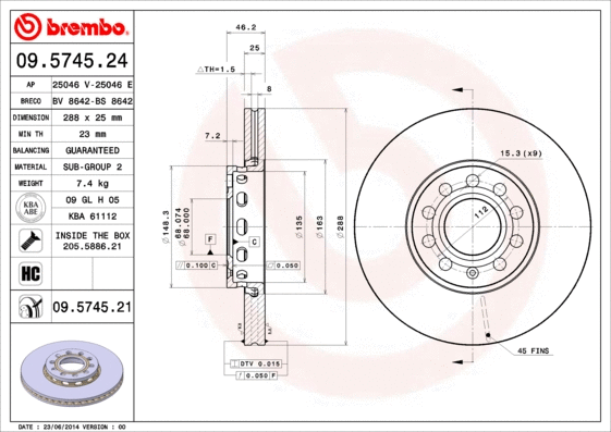 09.5745.24 BREMBO Тормозной диск (фото 1)