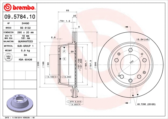 09.5784.10 BREMBO Тормозной диск (фото 1)
