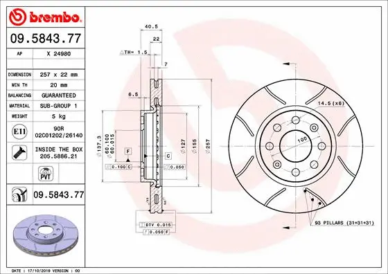 09.5843.77 BREMBO Тормозной диск (фото 1)