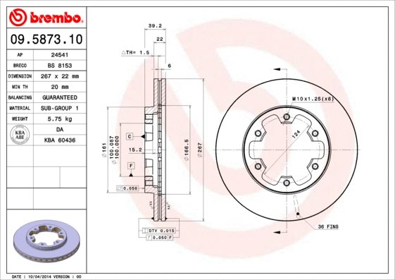 09.5873.10 BREMBO Тормозной диск (фото 1)