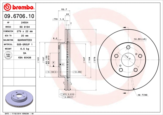 09.6706.10 BREMBO Тормозной диск (фото 1)