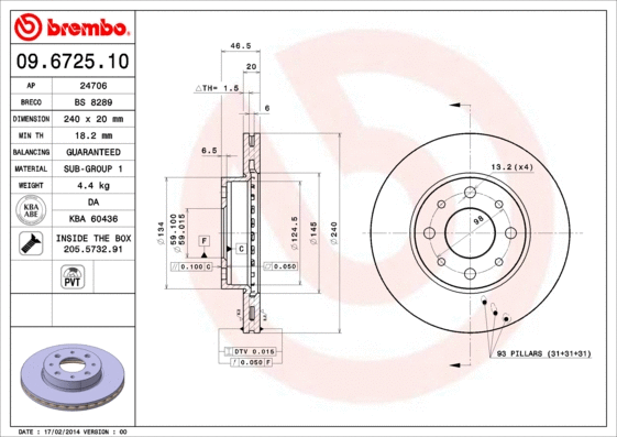 09.6725.10 BREMBO Тормозной диск (фото 1)