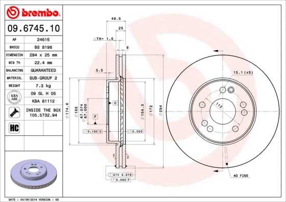 09.6745.10 BREMBO Тормозной диск (фото 1)